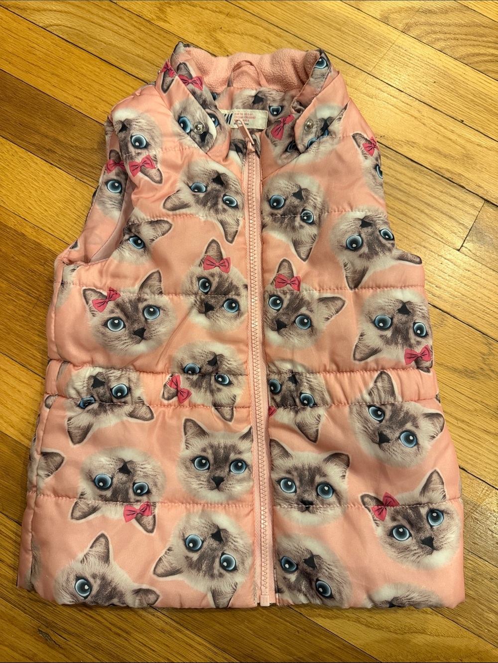 H&M Pink Cat Print Quilted Puffer Vest